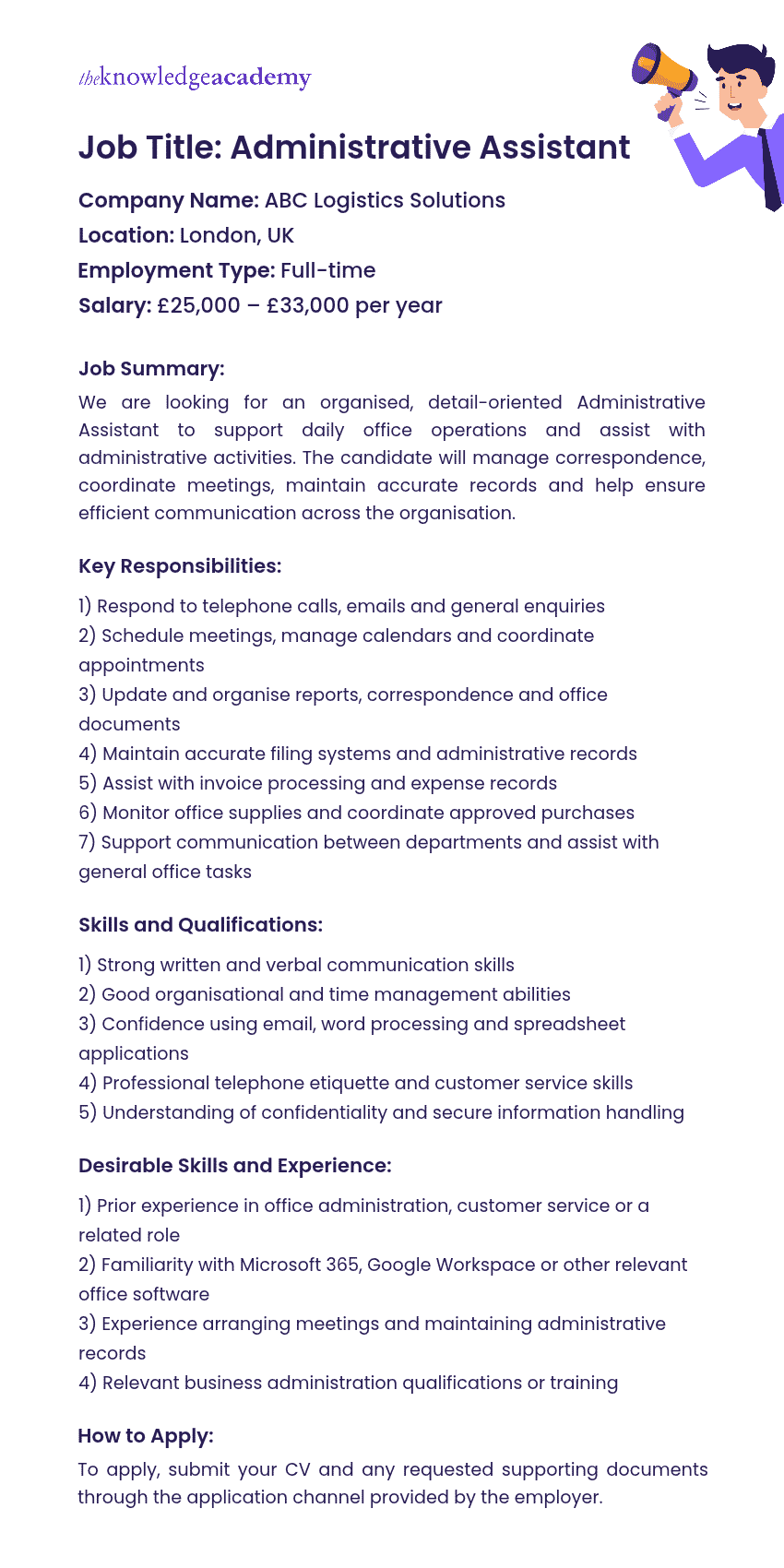 Example of Administrative Assistant Job Description Administrative Assistant Job Description Template