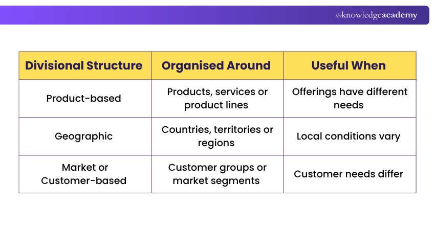 Types of Divisional Structures Comparison of the Types of Divisional Structures