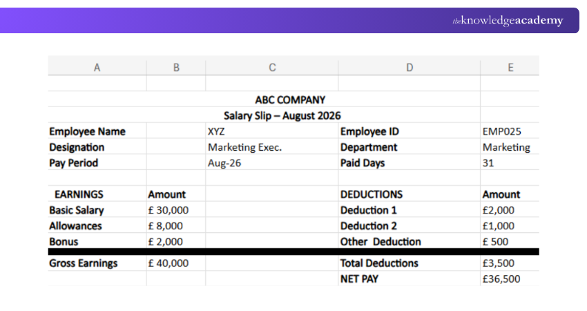 Example of Salary Slip Format in Excel