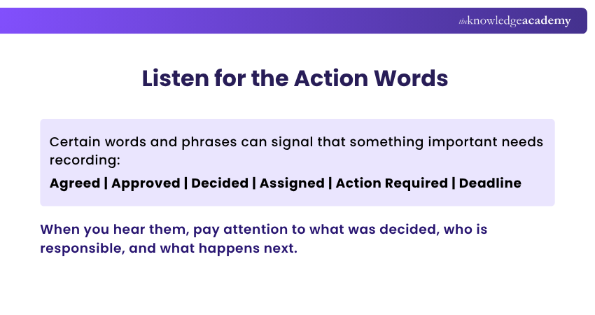 Listen for the Action Words Essential Minute Taking Skills
