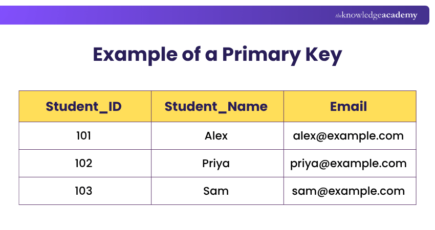 Example of a Primary Key Primary Key Example