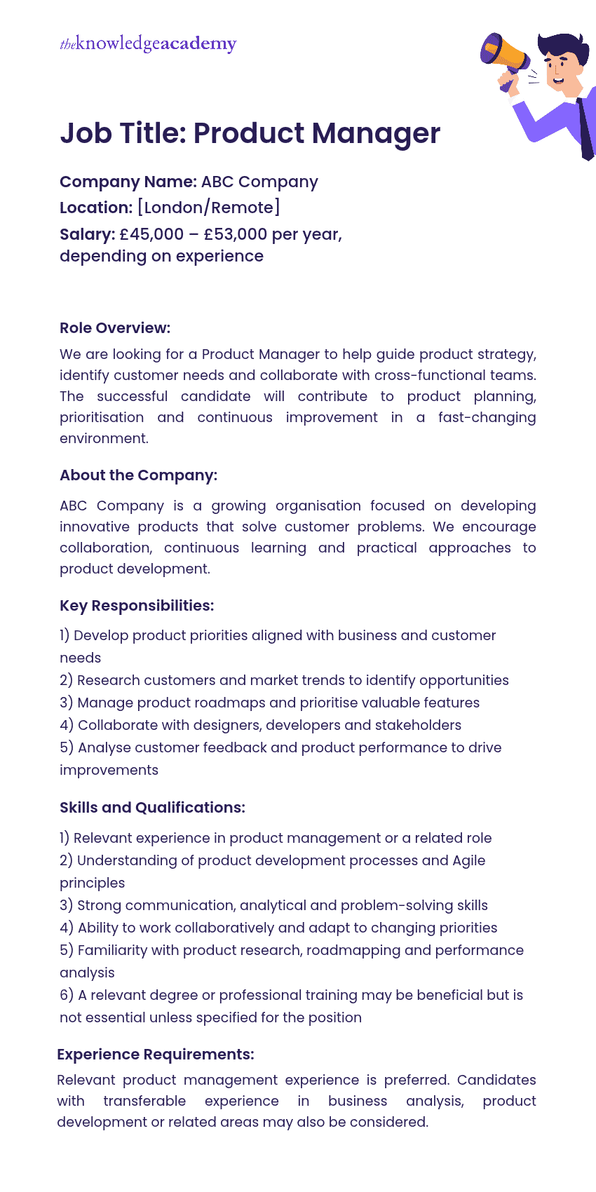 Product Manager Job Description Example Job Description Example of a Product Manager