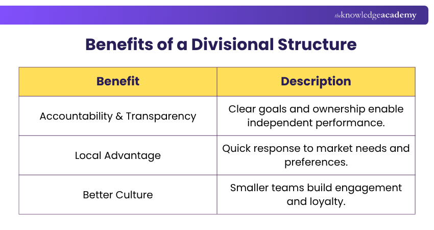Benefits of a Divisional Structure Divisional Structure Benefits