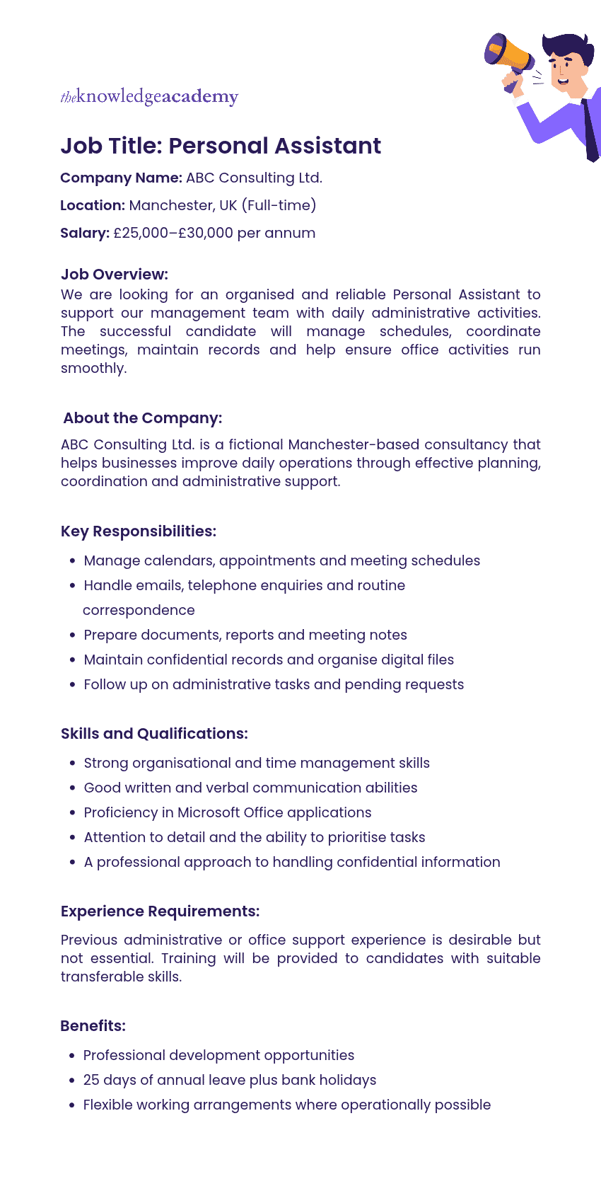 Personal Assistant Job Description Example Example of Personal Assistant Job Description