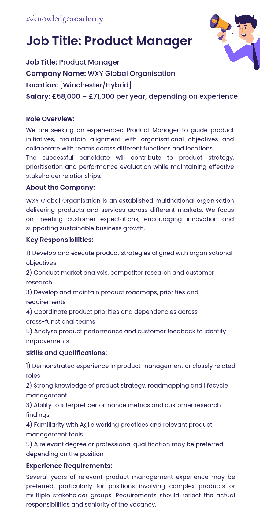 MNC Product Manager Job Description Example Job Description Example of a MNC Product Manager
