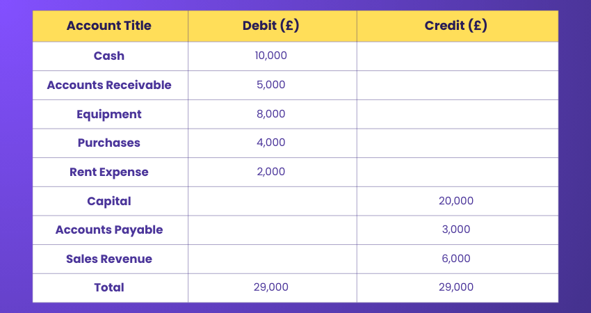 Example for a Trial Balance