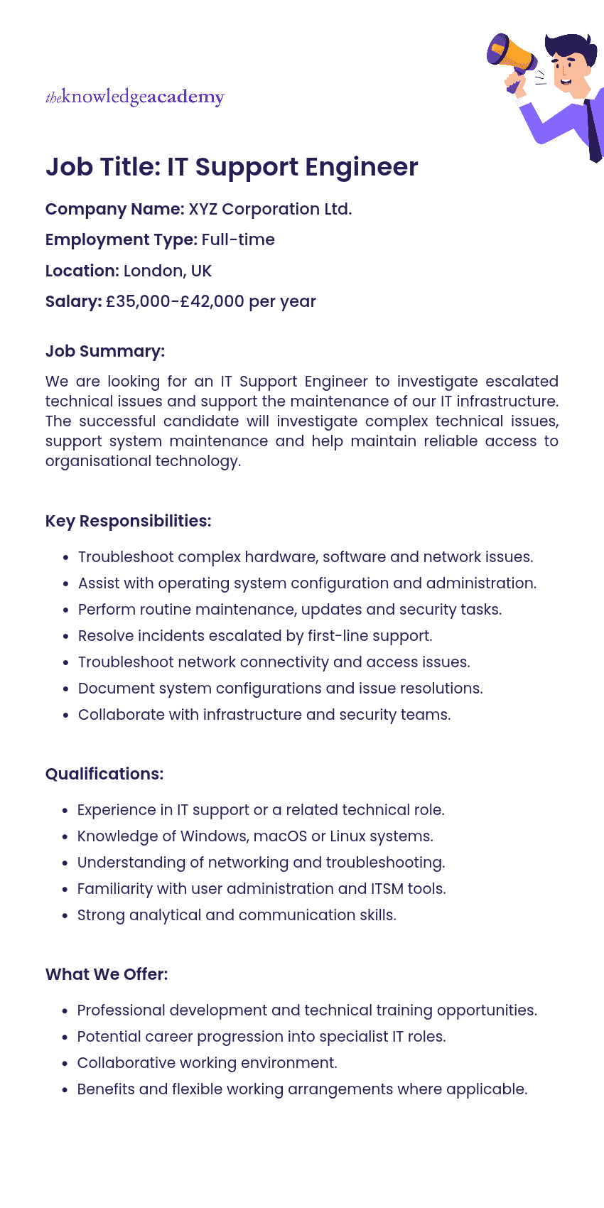 IT Support Engineer Job Description IT Support Engineer Job Description Example