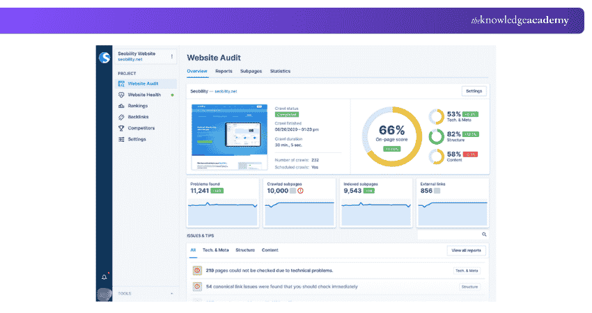 Seobility SEO Checker Dashboard Seobility SEO Checker Dashboard Example