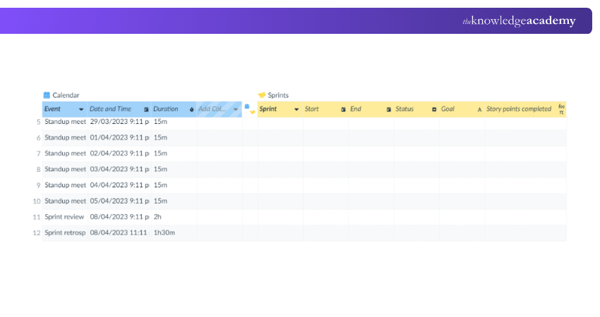 Sprint Events Calendar View
