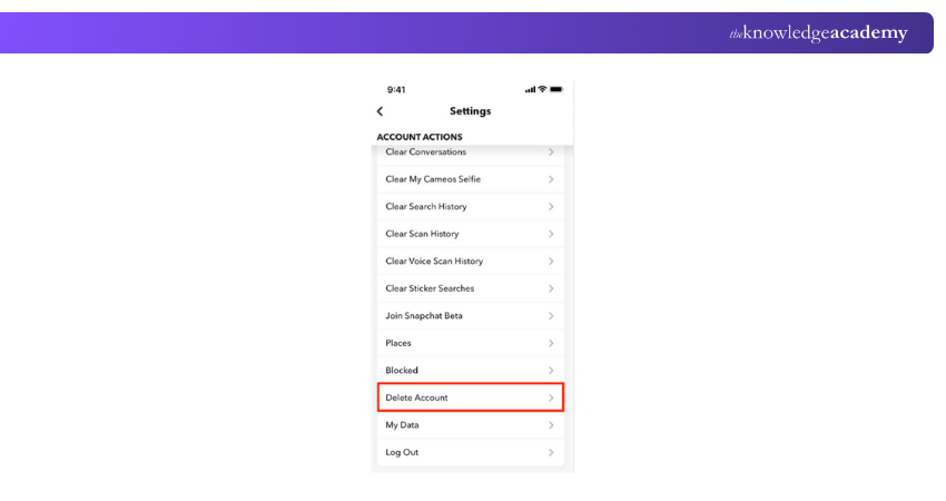 Scroll to Account Actions and tap Delete Account