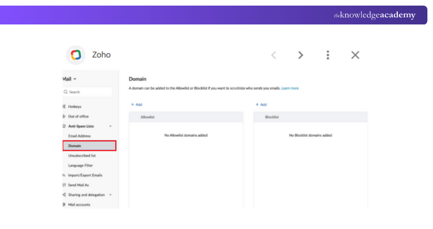 For Blocking Select the Domain section