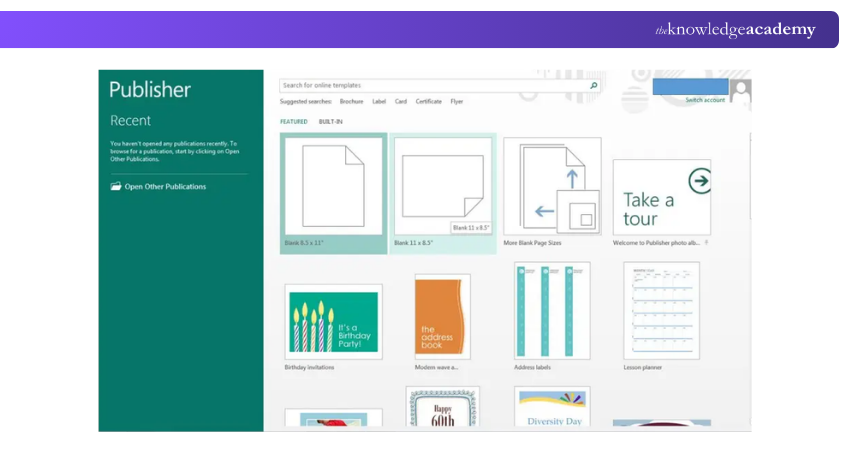 Microsoft Publisher Dashboard Microsoft Publisher Start Screen