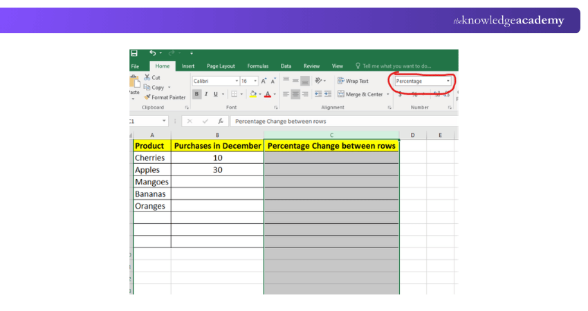 simple Percentage Formula in Excel Between Two Rows 