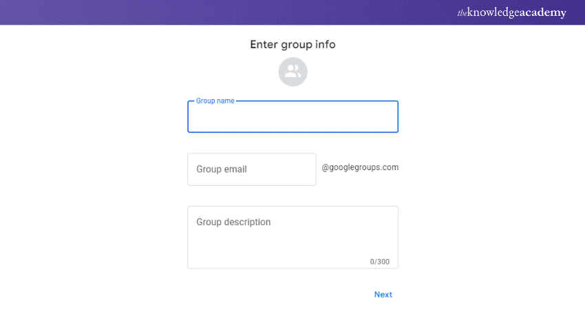 A Enter group information A Enter group information