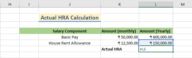 Actual HRA computation by inserting the same value from Yearly HRA 
