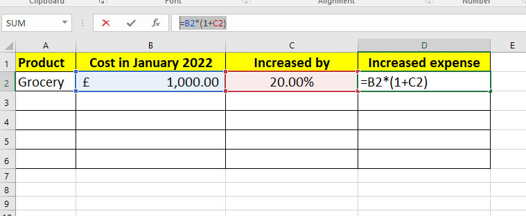 How to make a Percentage Formula in excel to increase a number by percentage