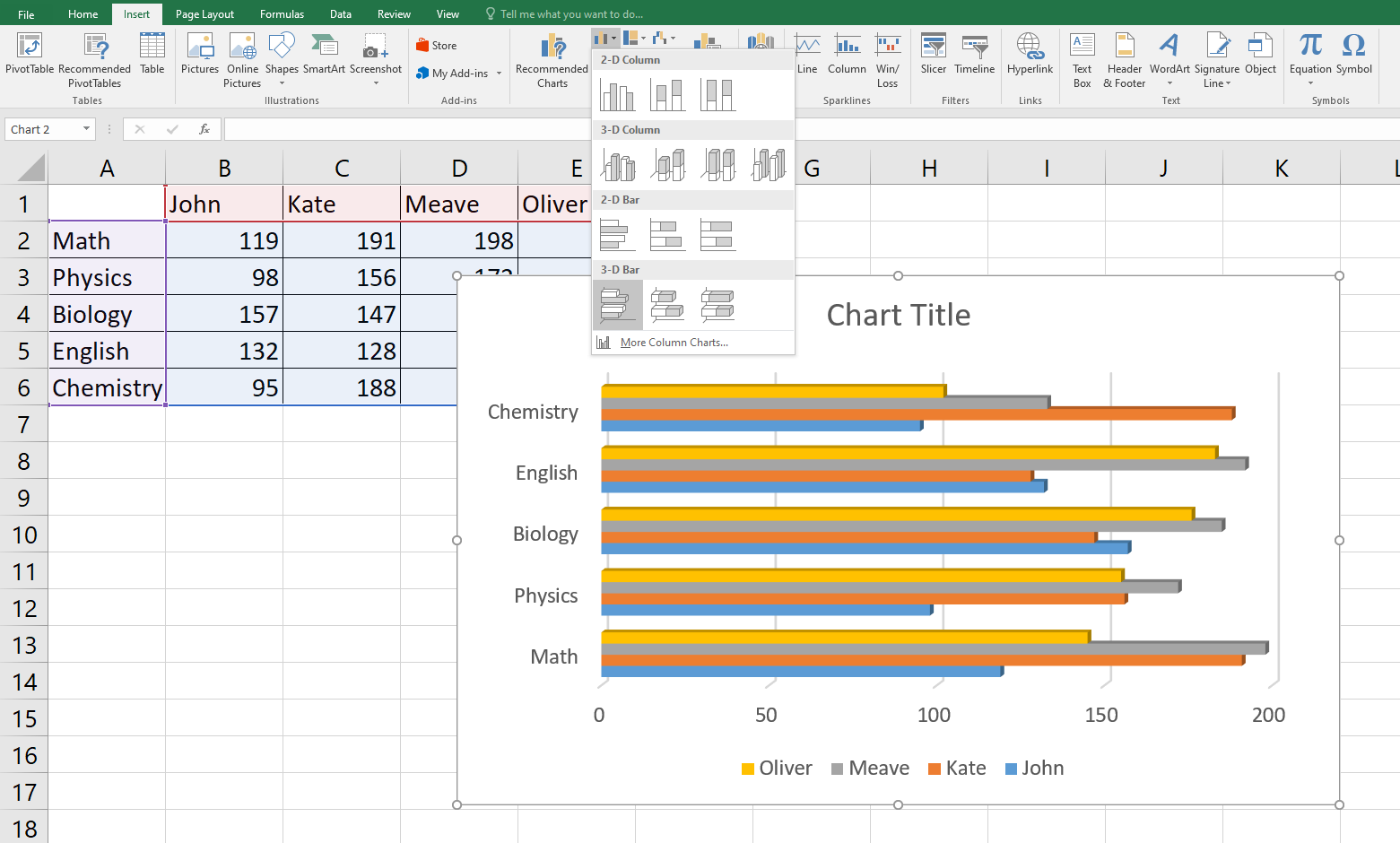 Bar chart in Excel  