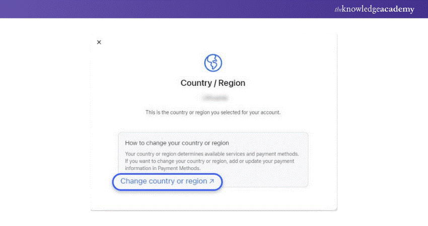 Change Country/Region option on web browser
