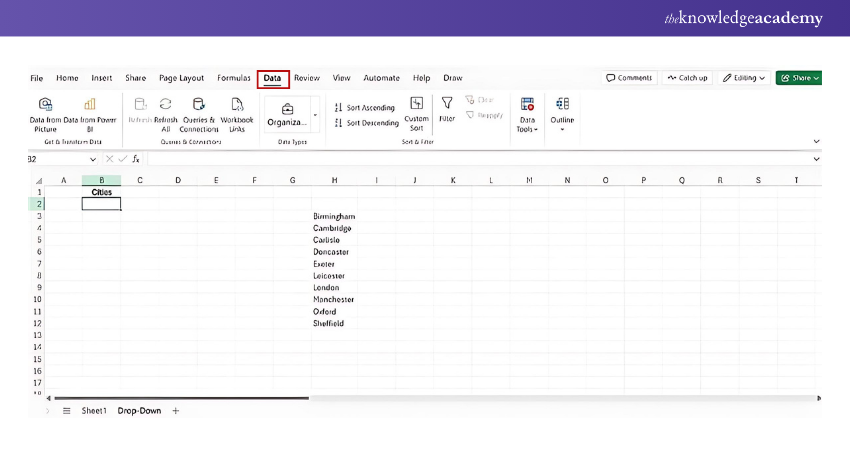 Select on the ‘Data’ tab Click on the ‘Data’ tab