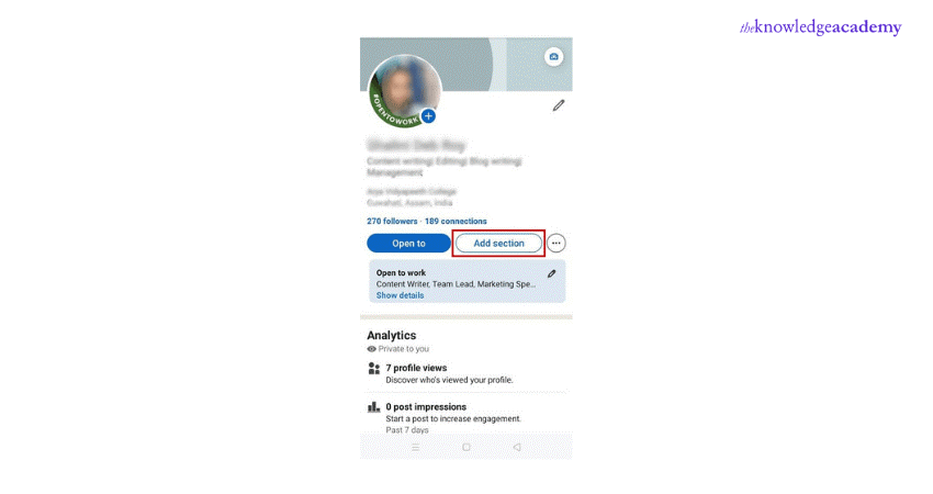 Clicking the “Add Profile Section“ Clicking the “Add Profile Section