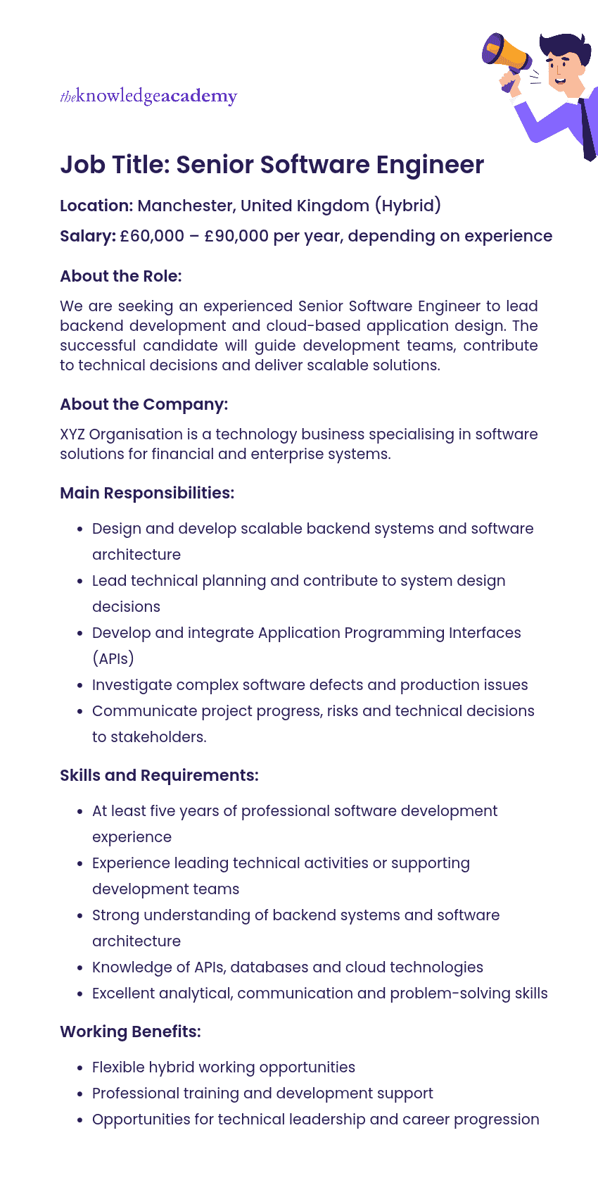 Sample Job Description of a Software Engineer