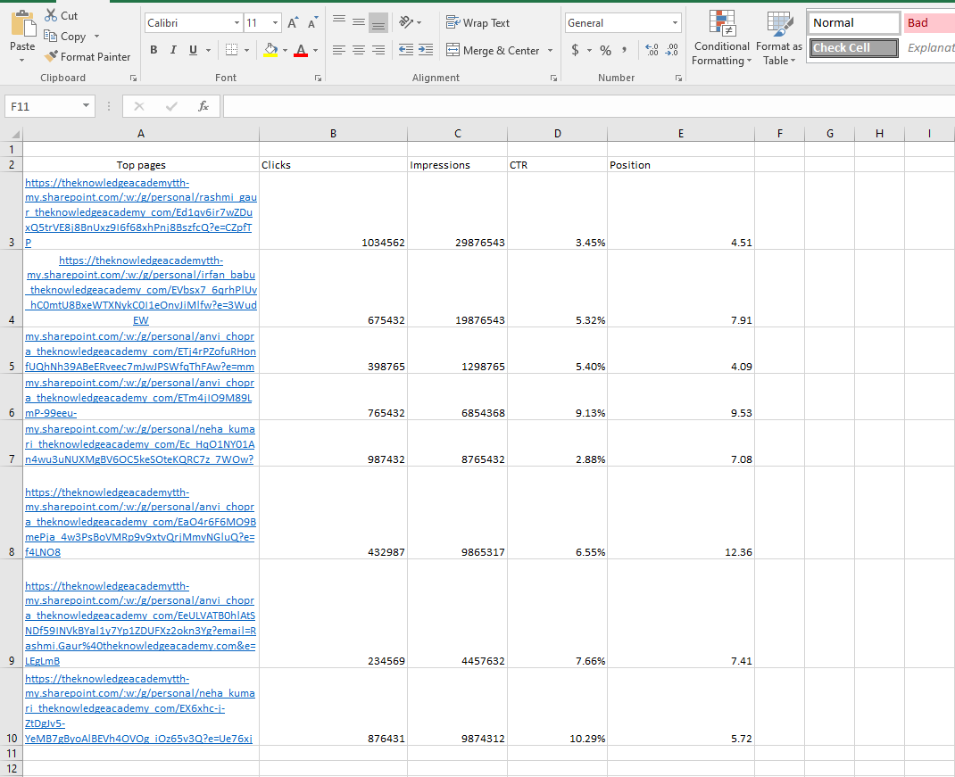 Fill out a set of rows and columns with your data