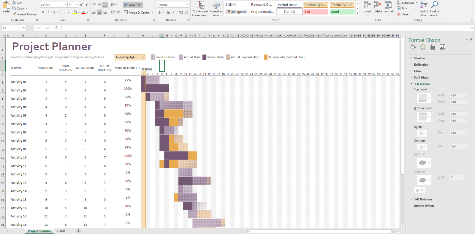 Gantt Chart template in Microsoft Excel
