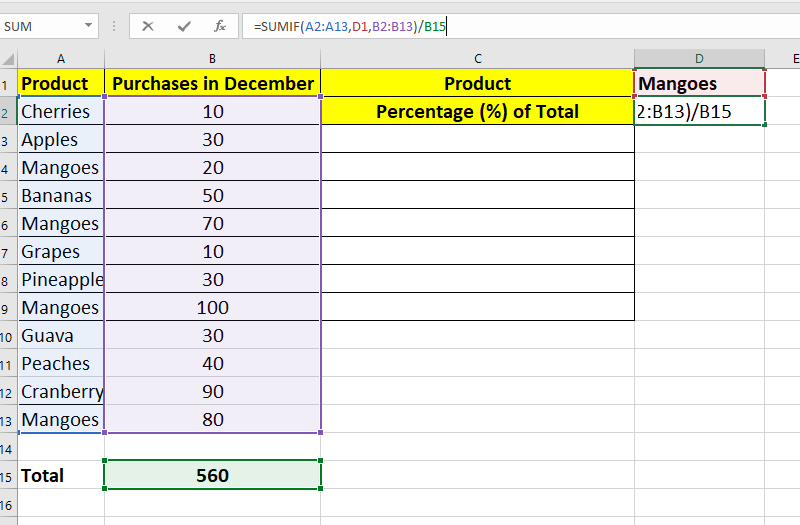 How does a Percentage Formula in excel sheet work