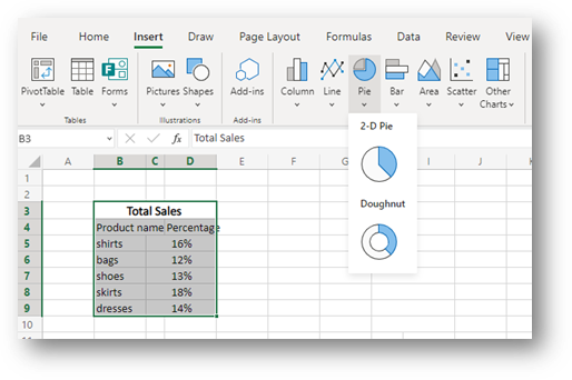 Include a Pie Chart in Excel worksheet 1