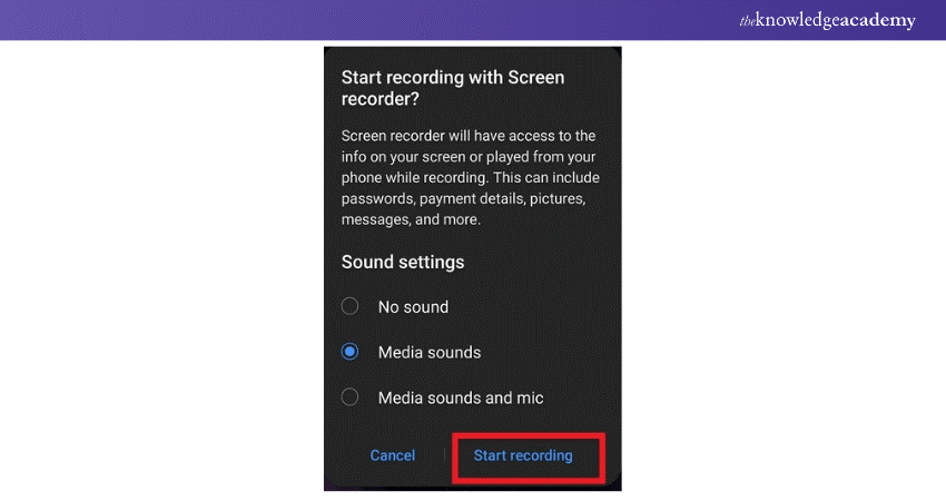 Initiate the recording by tapping Start 