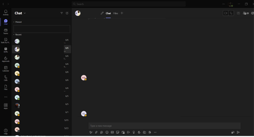 Interface of Microsoft Teams
