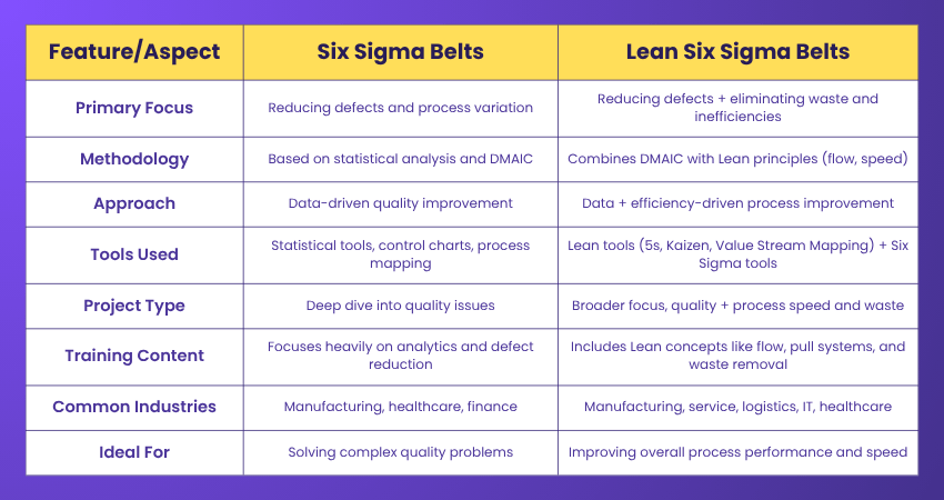 Lean Six Sigma Belts vs Six Sigma Belts