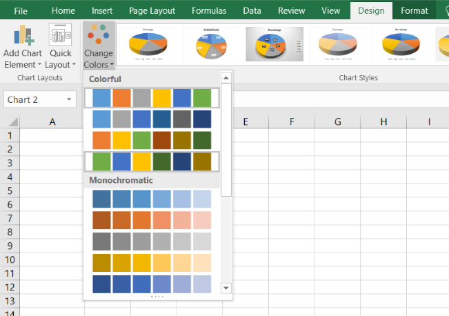 Modify the colour theme of your entire Pie Chart in Excel 