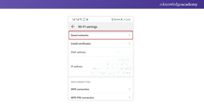 Navigate to saved networks in the Wi-Fi settings