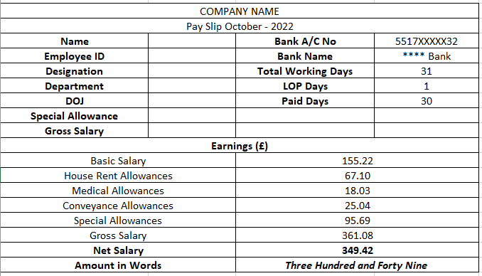 Pay slip October