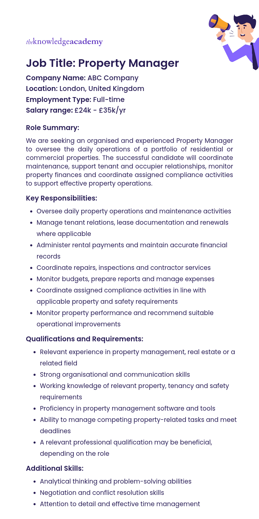 Property Manager Job Description Example Job Description Template of a Property Manager