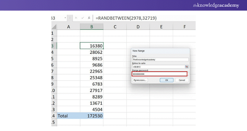 Provide a title, choose the range, and input a password