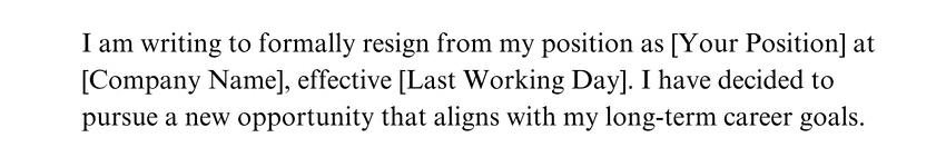 Reason for Resiging
