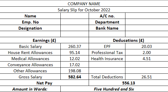 Salary Slip for October 2022