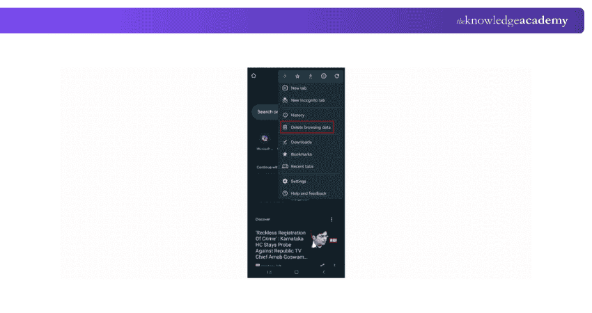 Click on clear browsing Clicking on Clear browsing Data