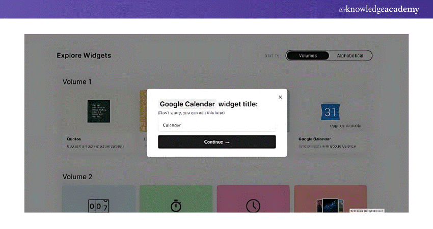 Select the Google Calendar Widget 