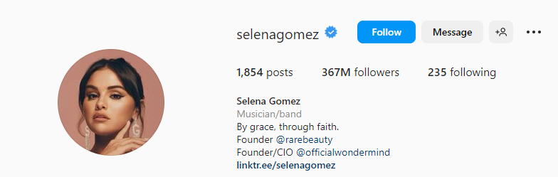 Selena Gomez Instagram VIP BIO for Girls