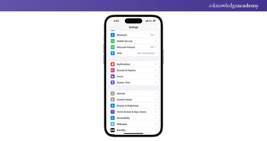 Settings in iPhone