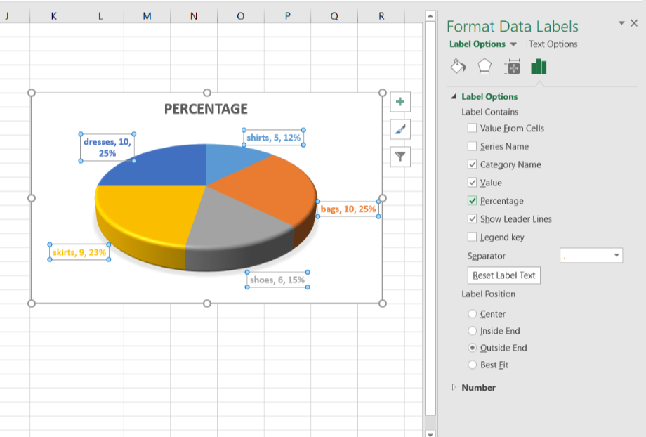 Show percentage on Pie Charts in Excel  