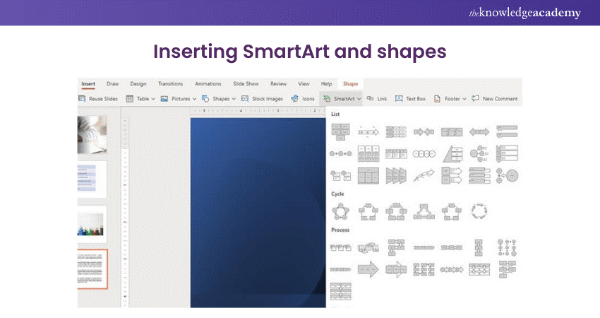 Inserting SmartArt and shapes in Microsoft PowerPoint 