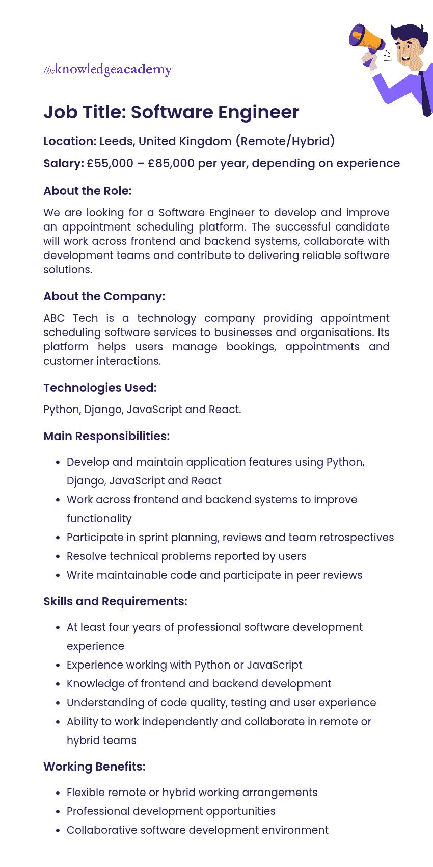Job Description Example of a Software Engineer
