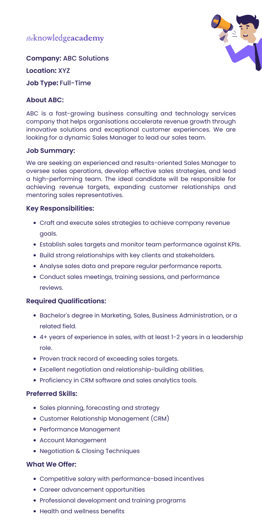 Template for Sales Manager Job Description Sales Manager Job Description Template