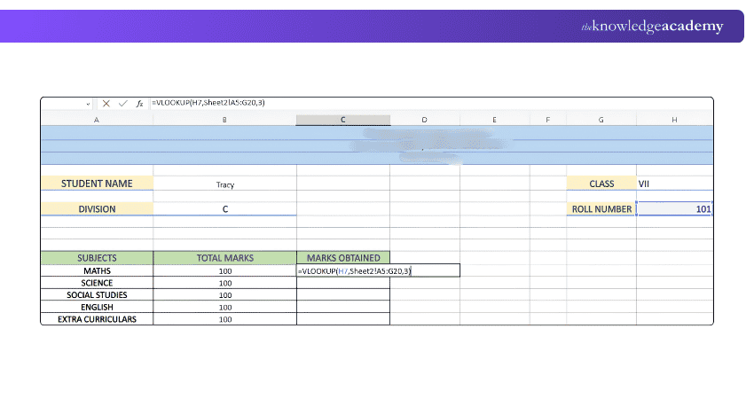 Template for Marks Obtained Entering the Marks Obtained
