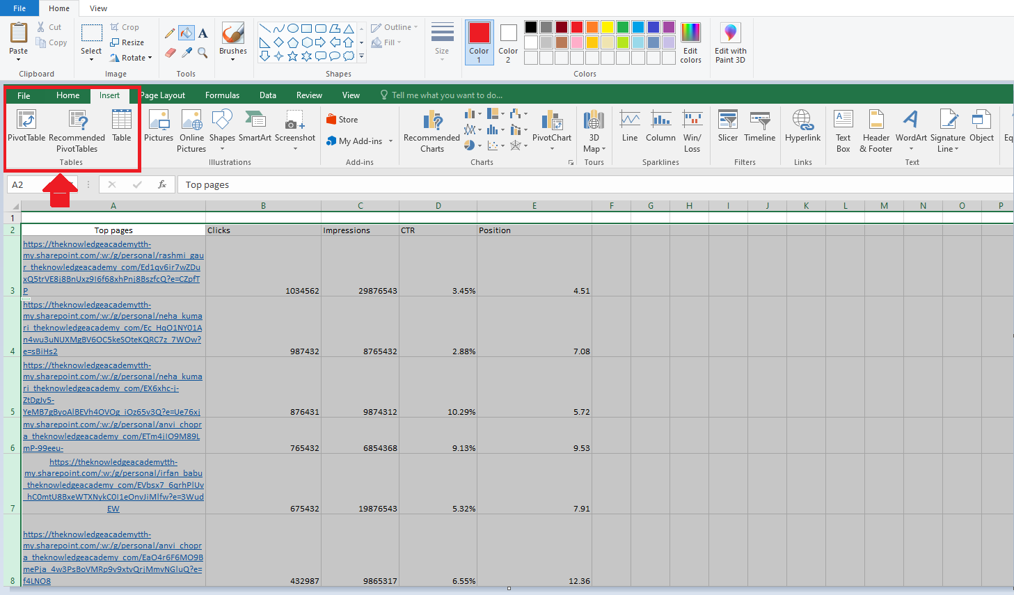 To make your Pivot Table, mark the cells 