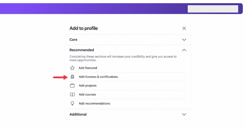 Using the Licenses & Certifications Section Licenses & Certifications Section